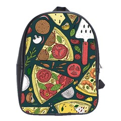 Vector Seamless Pizza Slice Pattern Hand Drawn Pizza Illustration Great Background School Bag (xl) by BangZart