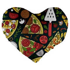 Vector Seamless Pizza Slice Pattern Hand Drawn Pizza Illustration Great Background Large 19  Premium Flano Heart Shape Cushions by BangZart