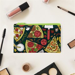 Vector Seamless Pizza Slice Pattern Hand Drawn Pizza Illustration Great Background Cosmetic Bag (xs) by BangZart