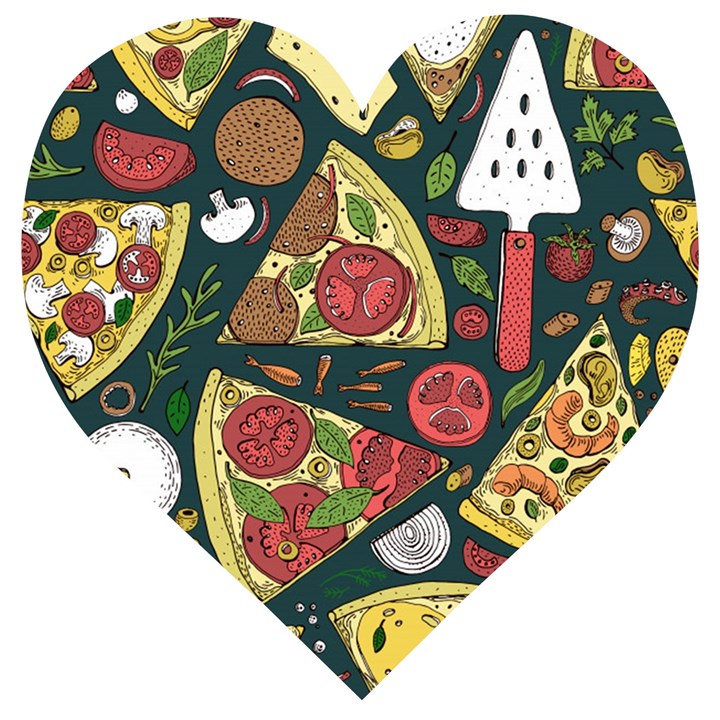 Vector seamless pizza slice pattern hand drawn pizza illustration great background Wooden Puzzle Heart