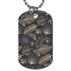 Elegant Pattern With Golden Tropical Leaves Dog Tag (one Side) by BangZart