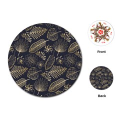 Elegant Pattern With Golden Tropical Leaves Playing Cards Single Design (round) by BangZart