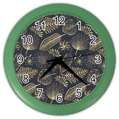 Elegant Pattern With Golden Tropical Leaves Color Wall Clock by BangZart