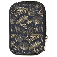 Elegant Pattern With Golden Tropical Leaves Compact Camera Leather Case by BangZart