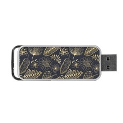 Elegant Pattern With Golden Tropical Leaves Portable Usb Flash (one Side) by BangZart