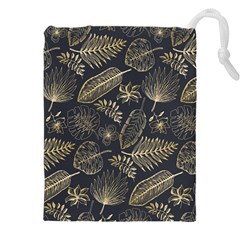 Elegant Pattern With Golden Tropical Leaves Drawstring Pouch (4xl)