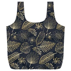 Elegant Pattern With Golden Tropical Leaves Full Print Recycle Bag (xxl)