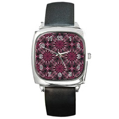 Seamless Pattern With Flowers Oriental Style Mandala Square Metal Watch by BangZart