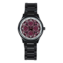 Seamless Pattern With Flowers Oriental Style Mandala Stainless Steel Round Watch by BangZart