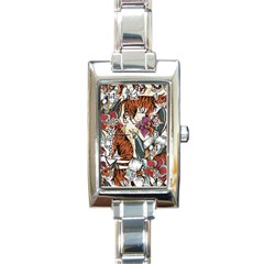 Natural Seamless Pattern With Tiger Blooming Orchid Rectangle Italian Charm Watch by BangZart