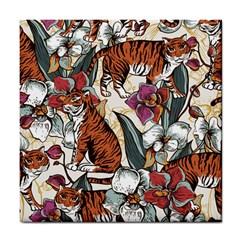 Natural Seamless Pattern With Tiger Blooming Orchid Tile Coaster by BangZart