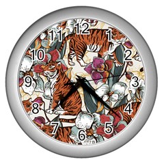 Natural Seamless Pattern With Tiger Blooming Orchid Wall Clock (silver) by BangZart