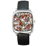 Natural seamless pattern with tiger blooming orchid Square Metal Watch Front