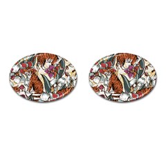 Natural Seamless Pattern With Tiger Blooming Orchid Cufflinks (oval) by BangZart