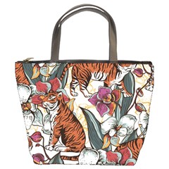 Natural Seamless Pattern With Tiger Blooming Orchid Bucket Bag by BangZart