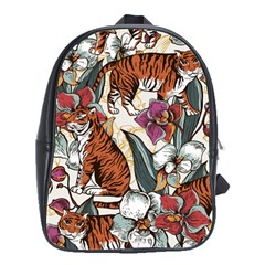 Natural Seamless Pattern With Tiger Blooming Orchid School Bag (large) by BangZart