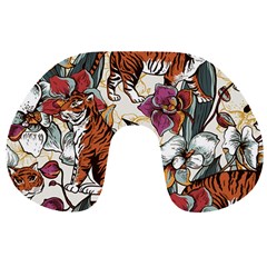 Natural Seamless Pattern With Tiger Blooming Orchid Travel Neck Pillow by BangZart