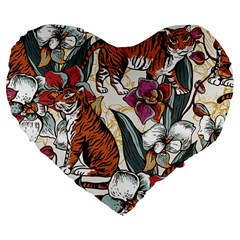 Natural Seamless Pattern With Tiger Blooming Orchid Large 19  Premium Flano Heart Shape Cushions by BangZart