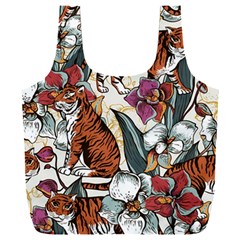 Natural Seamless Pattern With Tiger Blooming Orchid Full Print Recycle Bag (xxl)