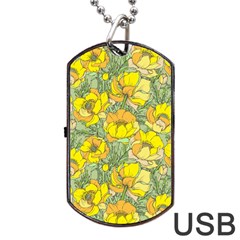 Seamless Pattern With Graphic Spring Flowers Dog Tag Usb Flash (one Side) by BangZart