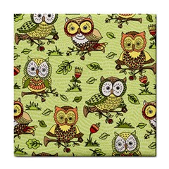 Seamless Pattern With Flowers Owls Tile Coaster by BangZart