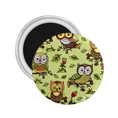 Seamless Pattern With Flowers Owls 2 25  Magnets by BangZart