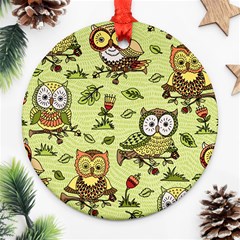 Seamless Pattern With Flowers Owls Ornament (round) by BangZart