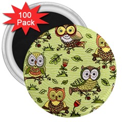 Seamless Pattern With Flowers Owls 3  Magnets (100 Pack) by BangZart