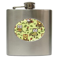 Seamless Pattern With Flowers Owls Hip Flask (6 Oz) by BangZart