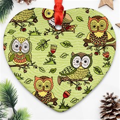 Seamless Pattern With Flowers Owls Heart Ornament (two Sides) by BangZart