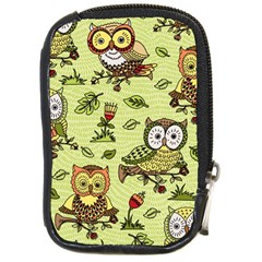 Seamless Pattern With Flowers Owls Compact Camera Leather Case by BangZart