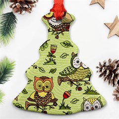 Seamless Pattern With Flowers Owls Christmas Tree Ornament (two Sides) by BangZart