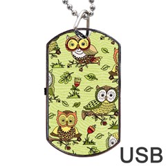 Seamless Pattern With Flowers Owls Dog Tag Usb Flash (one Side) by BangZart