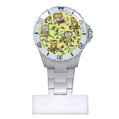 Seamless Pattern With Flowers Owls Plastic Nurses Watch by BangZart