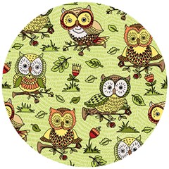 Seamless Pattern With Flowers Owls Wooden Puzzle Round by BangZart