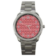 Pink art with abstract seamless flaming pattern Sport Metal Watch