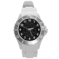 Black And White Tech Pattern Round Plastic Sport Watch (l) by dflcprintsclothing