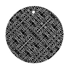 Linear Black And White Ethnic Print Ornament (round)