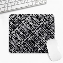 Linear Black And White Ethnic Print Large Mousepads by dflcprintsclothing