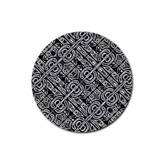 Linear Black And White Ethnic Print Rubber Coaster (round)  by dflcprintsclothing