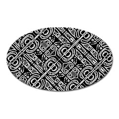 Linear Black And White Ethnic Print Oval Magnet by dflcprintsclothing