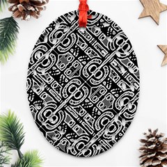 Linear Black And White Ethnic Print Oval Filigree Ornament (two Sides) by dflcprintsclothing