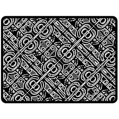 Linear Black And White Ethnic Print Double Sided Fleece Blanket (large) 