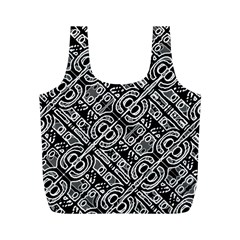 Linear Black And White Ethnic Print Full Print Recycle Bag (m)