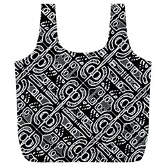 Linear Black And White Ethnic Print Full Print Recycle Bag (xl)