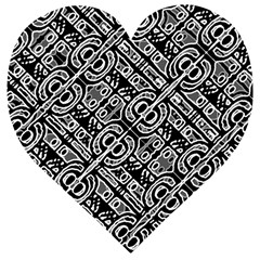 Linear Black And White Ethnic Print Wooden Puzzle Heart by dflcprintsclothing