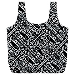 Linear Black And White Ethnic Print Full Print Recycle Bag (xxl)