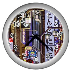 Shinjuku District Urban Night Scene, Tokyo Japan Wall Clock (silver) by dflcprintsclothing