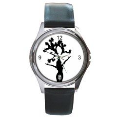 Joshua Tree Round Leather Watch (silver Rim)