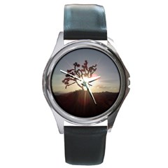 Joshua Tree Round Leather Watch (silver Rim) by JoshuaTreeClothingCo